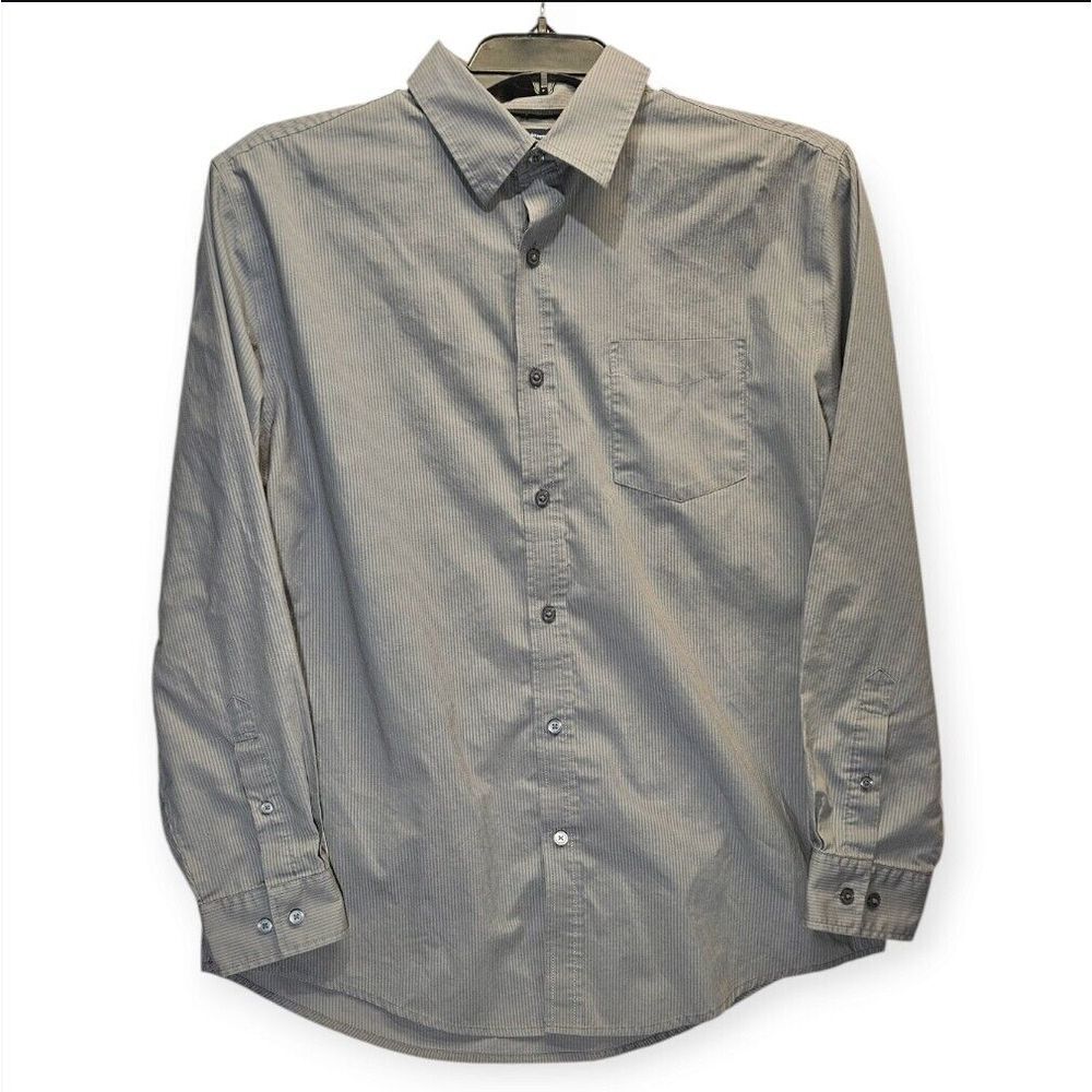 Croft & Barrow Shirt Mens Large Gray Striped Button Up Pocket Classic